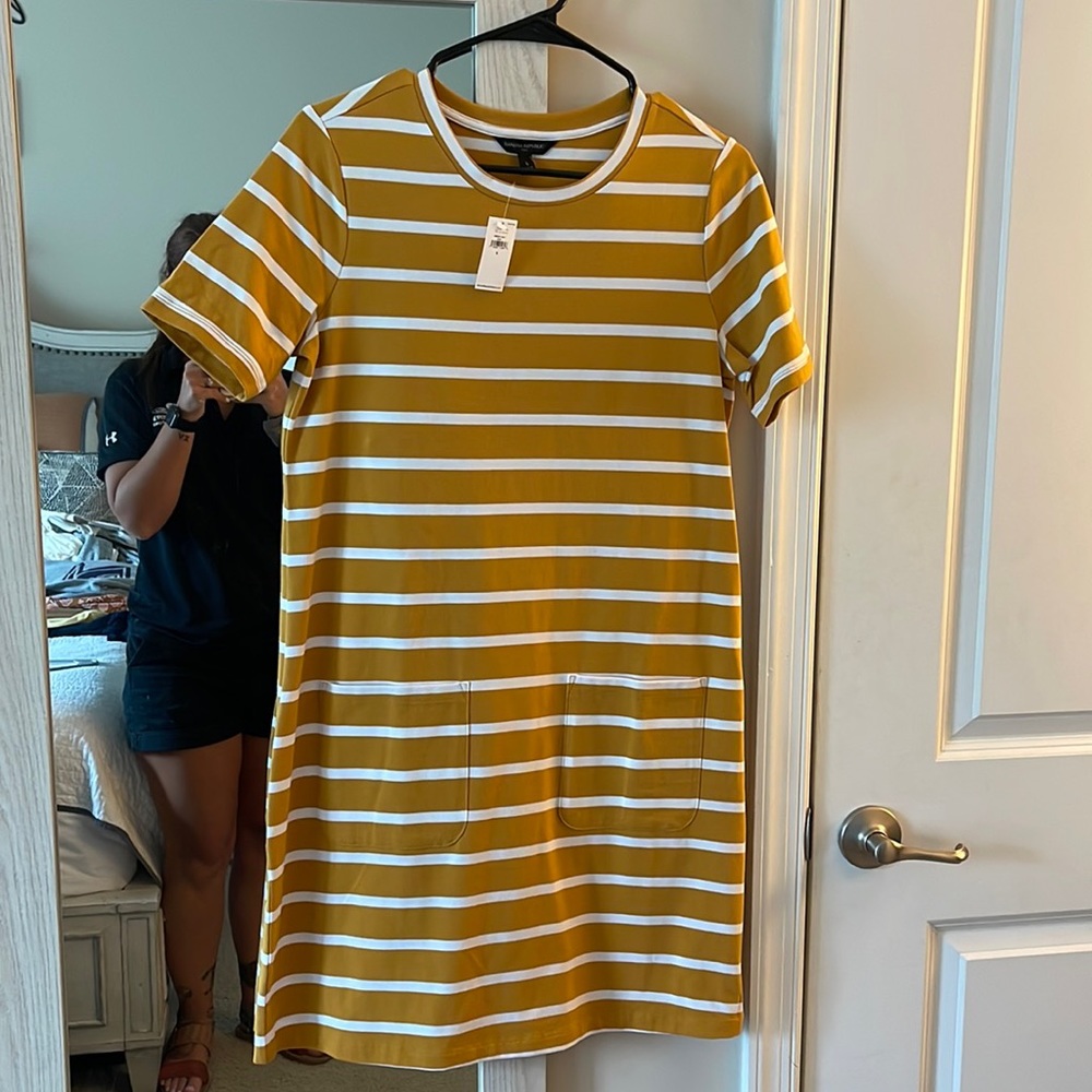 Yellow striped dress. Banana Republic.